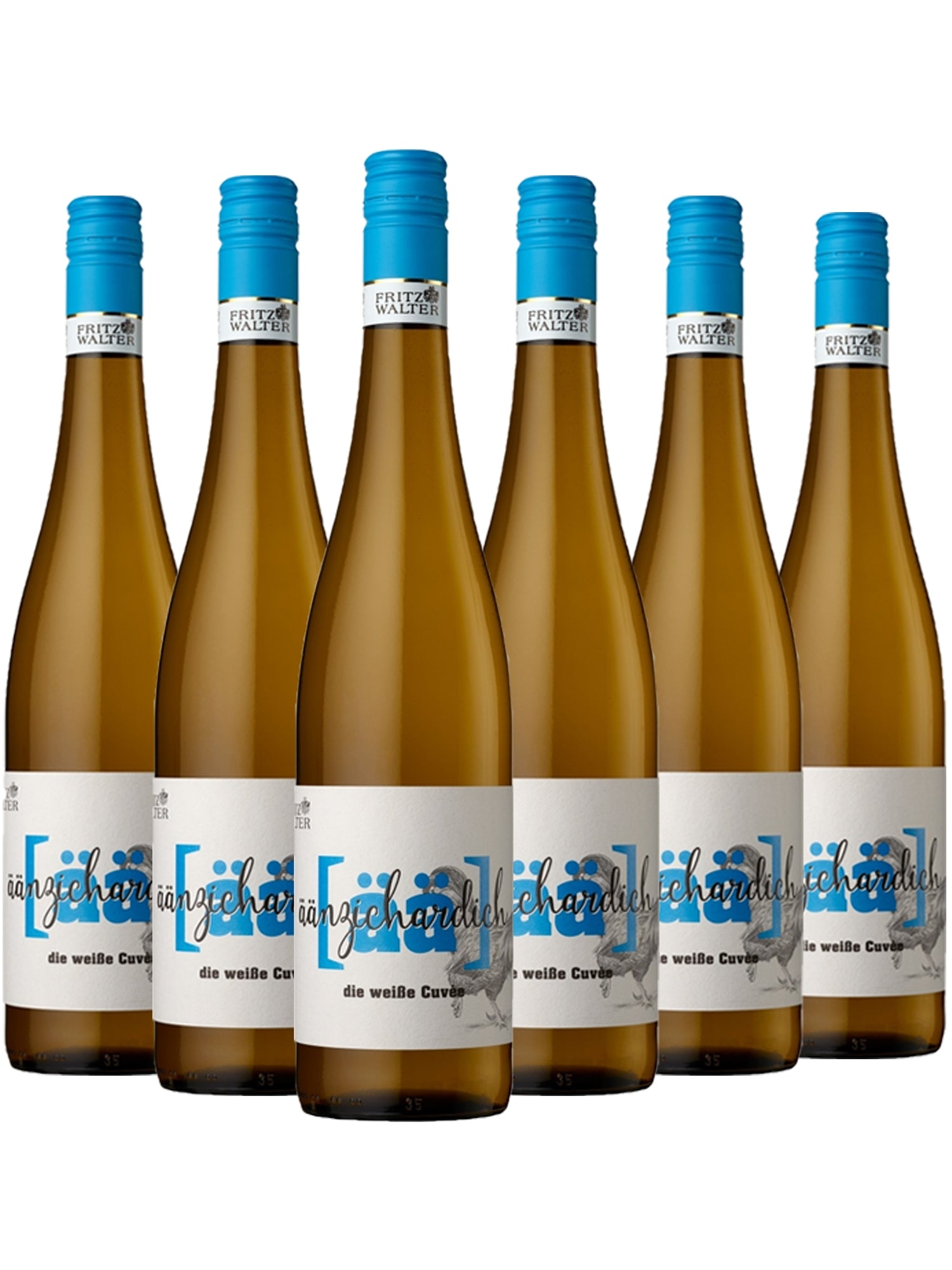 6 Flaschen Weisswein Cuvée "Äänzichardich" - Fritz Walter - Gelesen